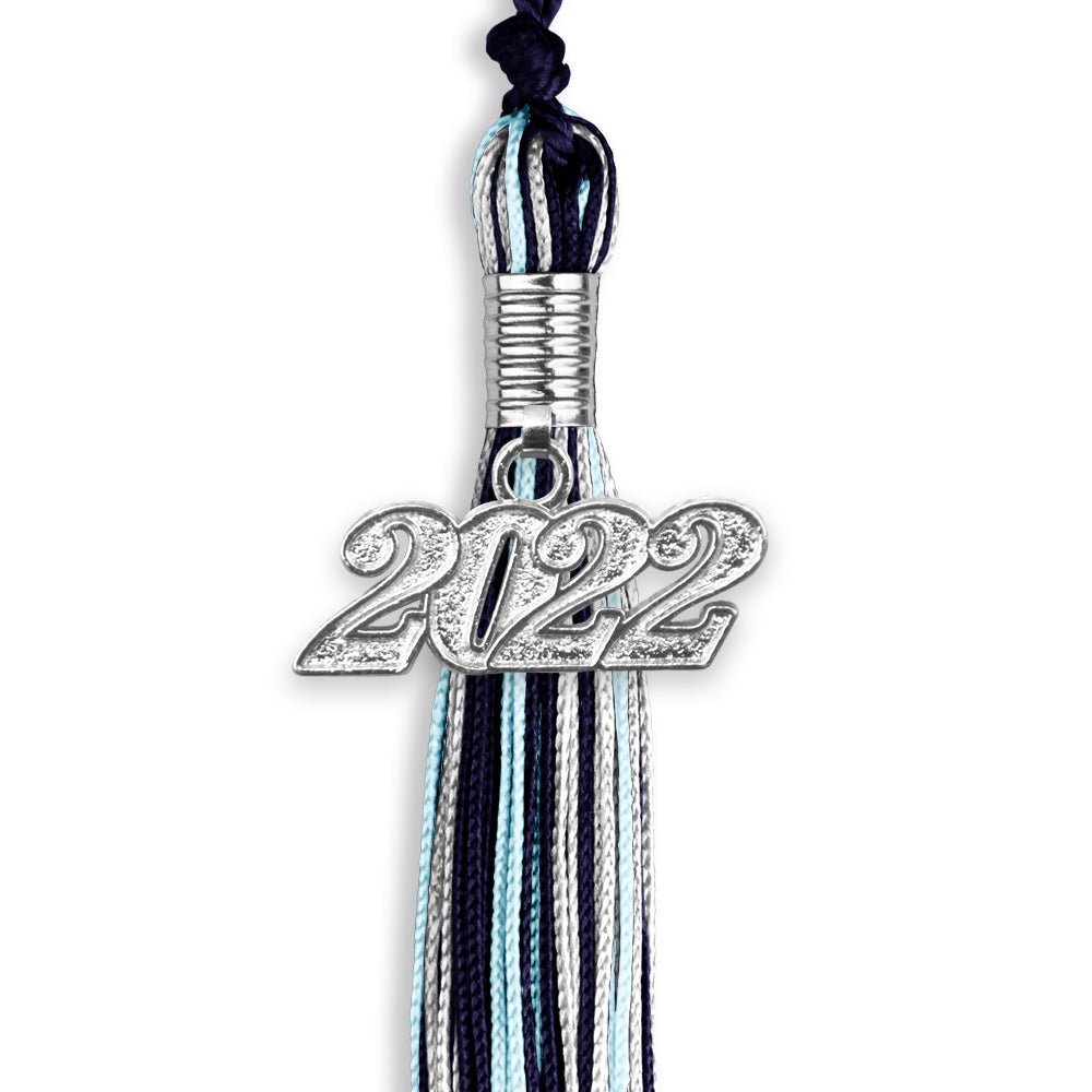 Navy Blue/Light Blue/Silver Mixed Color Graduation Tassel With Silver Date Drop - Endea Graduation