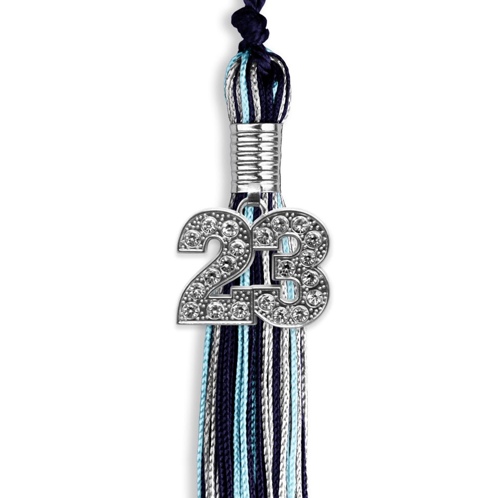 Navy Blue/Light Blue/Silver Mixed Color Graduation Tassel With Silver Date Drop - Endea Graduation