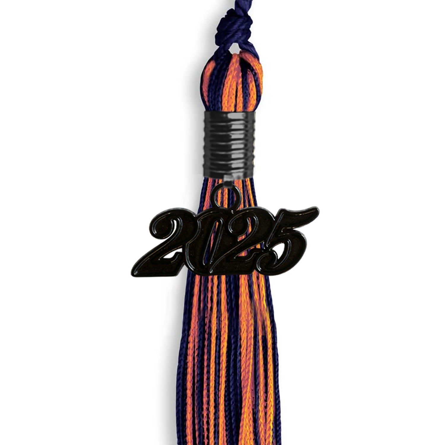 Navy Blue/Orange Mixed Color Graduation Tassel With Black Date Drop - Endea Graduation