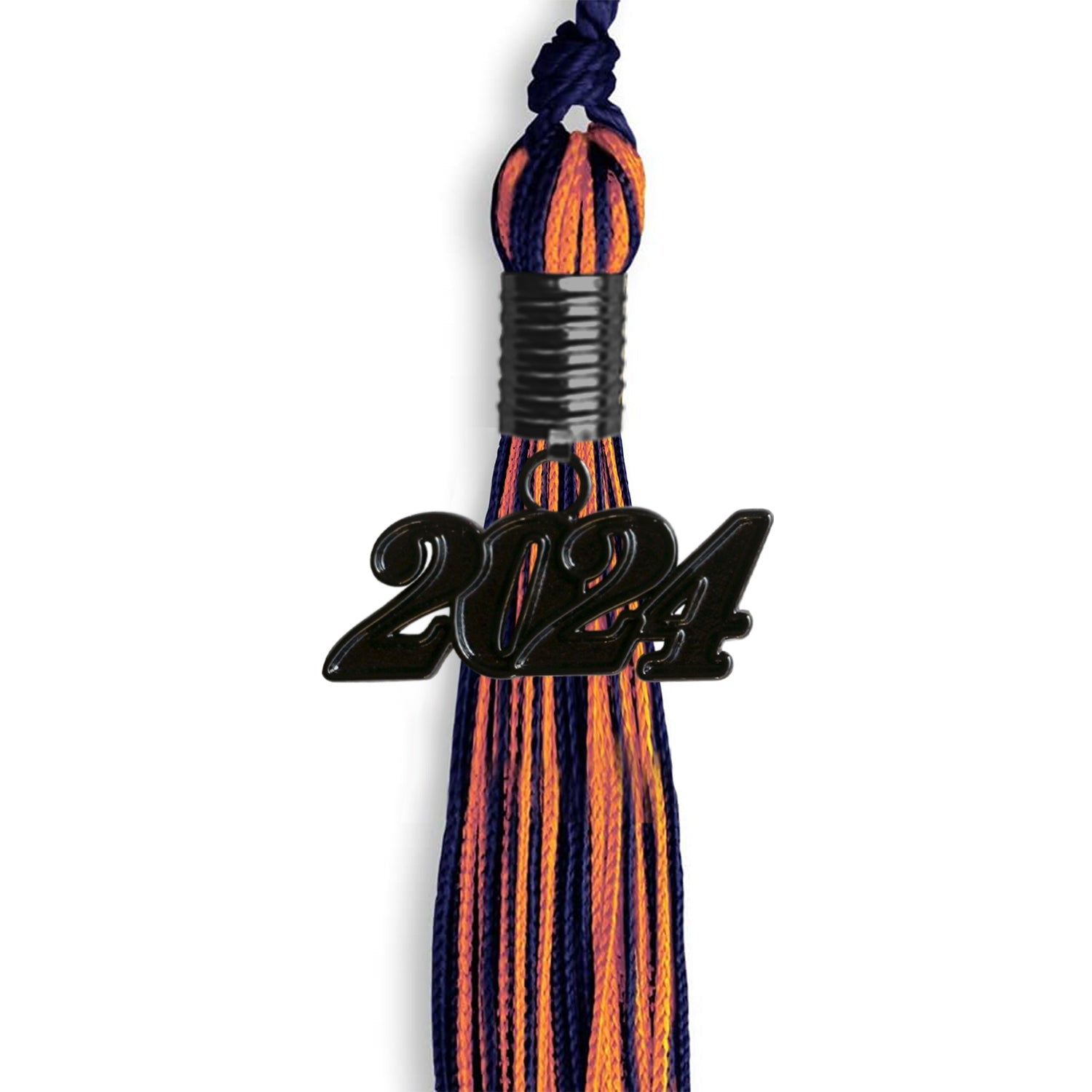 Navy Blue/Orange Mixed Color Graduation Tassel With Black Date Drop - Endea Graduation