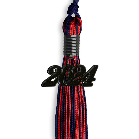 Navy Blue/Red Mixed Color Graduation Tassel With Black Date Drop - Endea Graduation