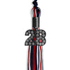 Navy Blue/Red/White Mixed Color Graduation Tassel With Black Date Drop - Endea Graduation