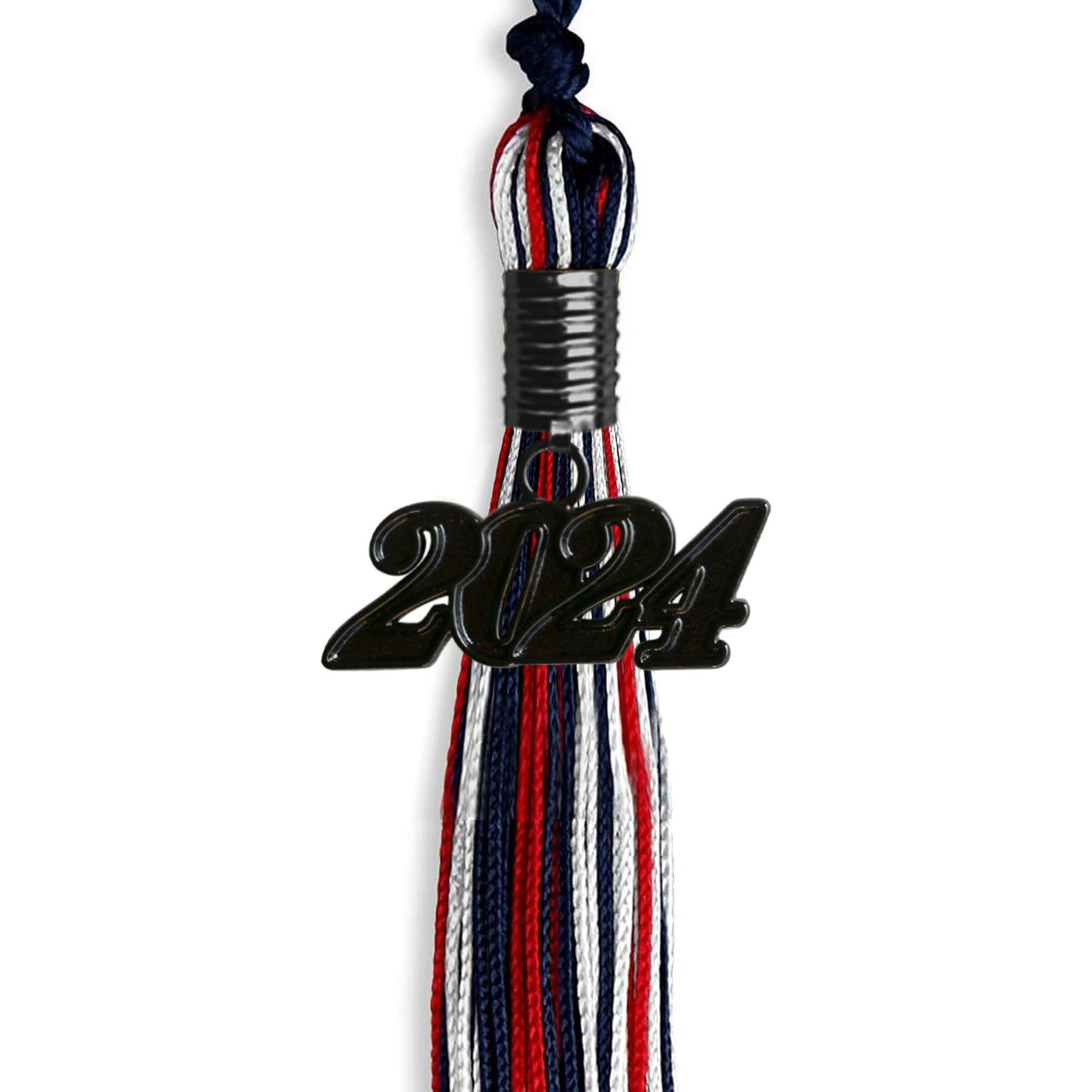 Navy Blue/Red/White Mixed Color Graduation Tassel With Black Date Drop - Endea Graduation