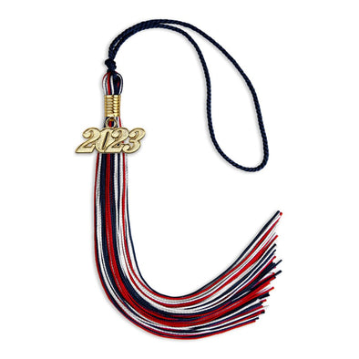 Navy Blue/Red/White Mixed Color Graduation Tassel With Gold Date Drop - Endea Graduation