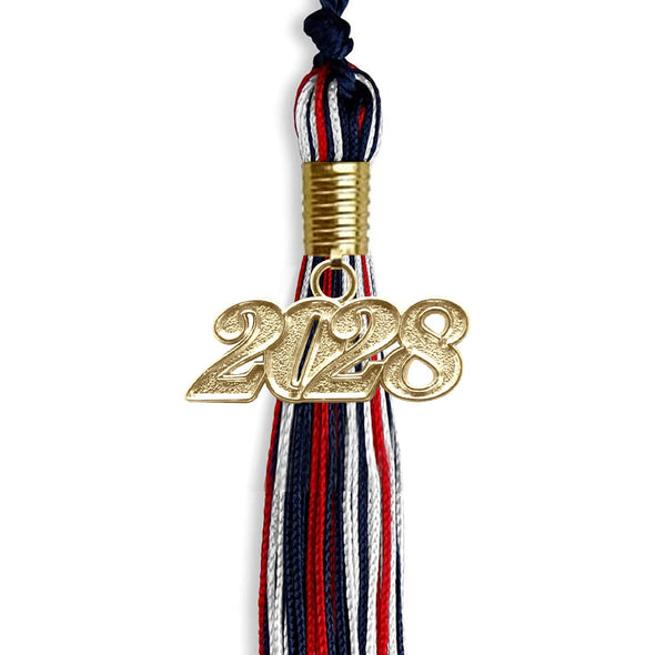 Navy Blue/Red/White Mixed Color Graduation Tassel With Gold Date Drop - Endea Graduation