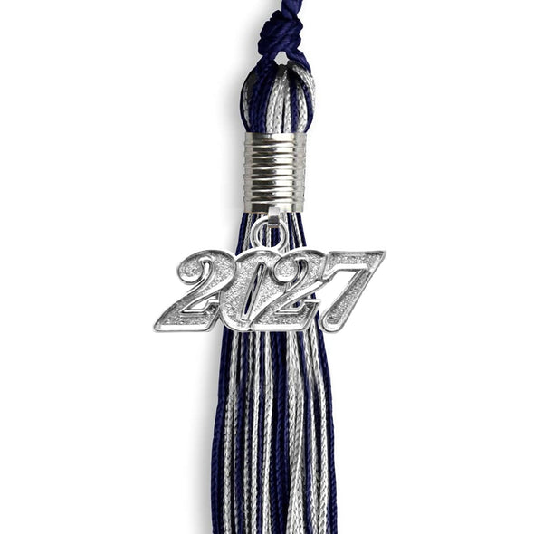 Navy Blue/Silver Mixed Color Graduation Tassel With Silver Date Drop - Endea Graduation