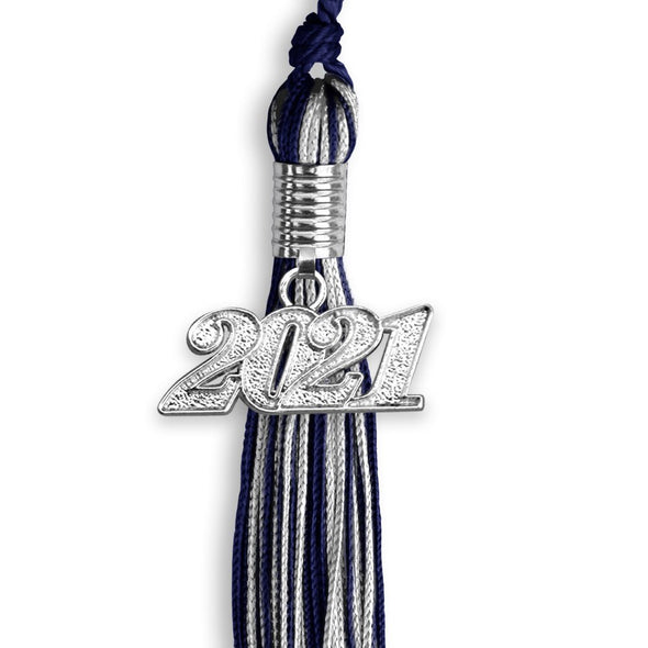Navy Blue/Silver Mixed Color Graduation Tassel With Silver Date Drop - Endea Graduation