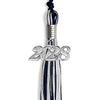 Navy Blue/Silver/White Mixed Color Graduation Tassel With Silver Date Drop - Endea Graduation