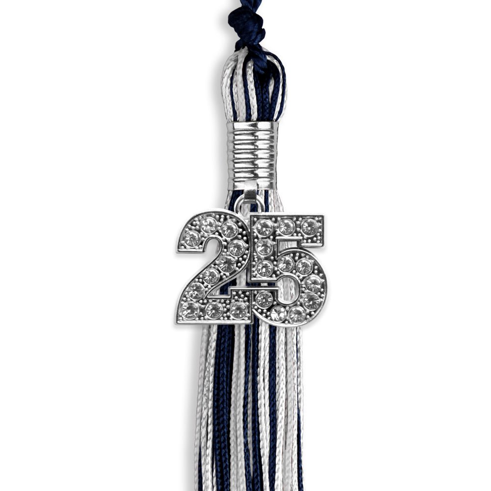 Navy Blue/Silver/White Mixed Color Graduation Tassel With Silver Date Drop - Endea Graduation