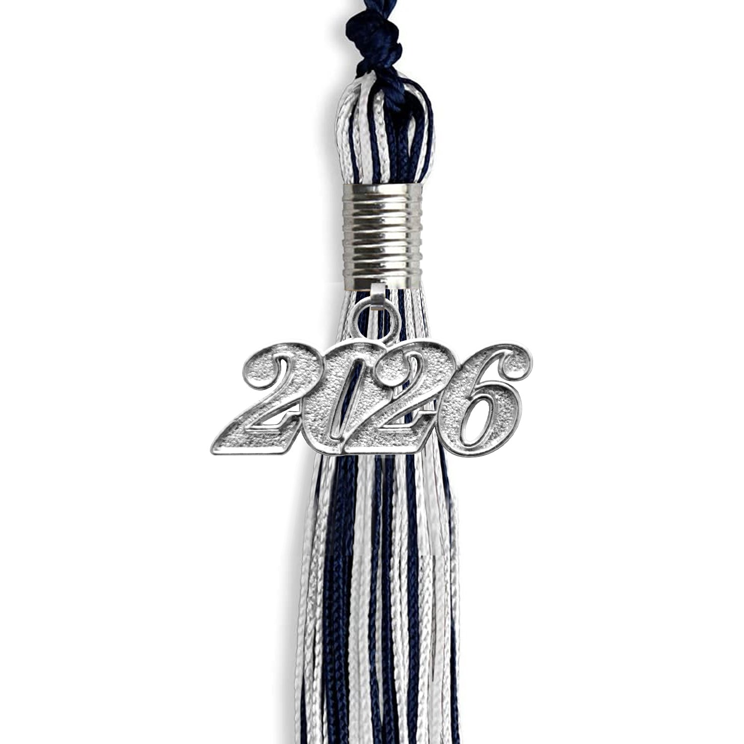 Navy Blue/Silver/White Mixed Color Graduation Tassel With Silver Date Drop - Endea Graduation