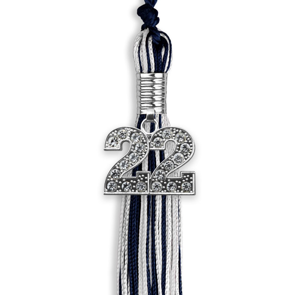 Navy Blue/Silver/White Mixed Color Graduation Tassel With Silver Date Drop - Endea Graduation