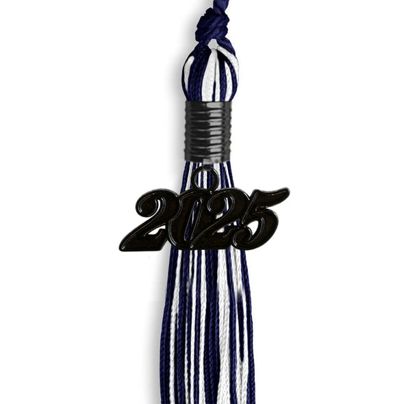 Navy Blue/White Mixed Color Graduation Tassel With Black Date Drop - Endea Graduation