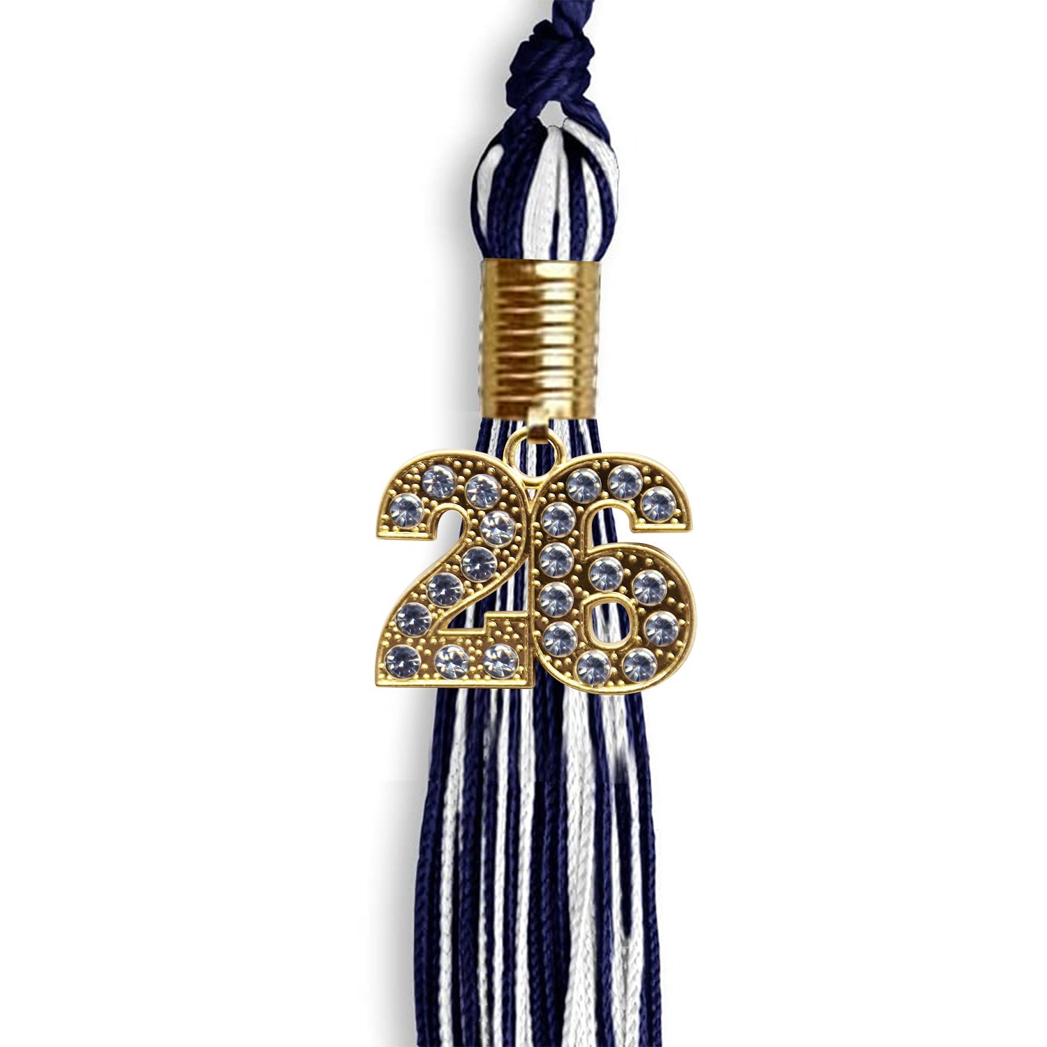 Navy Blue/White Mixed Color Graduation Tassel With Gold Date Drop - Endea Graduation