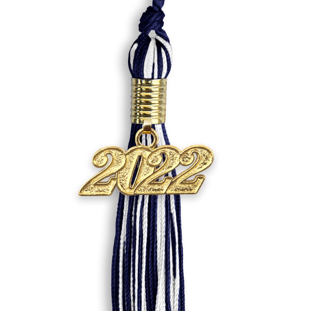 Navy Blue/White Mixed Color Graduation Tassel With Gold Date Drop - Endea Graduation