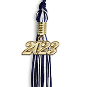 Navy Blue/White Mixed Color Graduation Tassel With Gold Date Drop - Endea Graduation