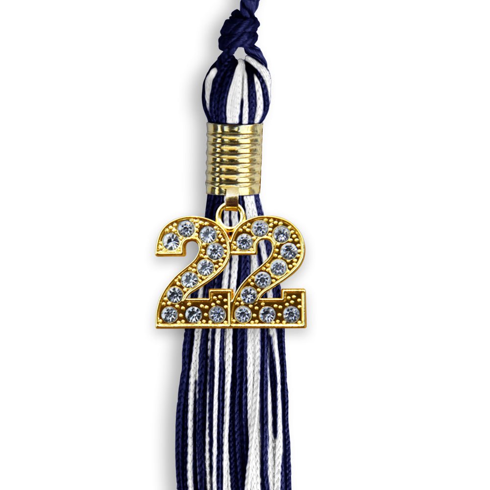 Navy Blue/White Mixed Color Graduation Tassel With Gold Date Drop - Endea Graduation