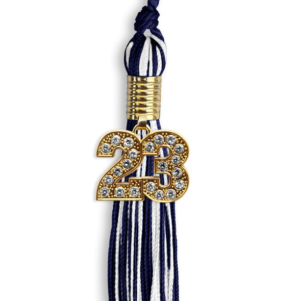 Navy Blue/White Mixed Color Graduation Tassel With Gold Date Drop - Endea Graduation