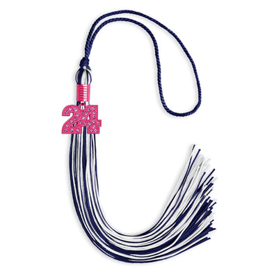 Navy Blue/White Mixed Color Graduation Tassel With Pink Bling Charm 2024 - Endea Graduation