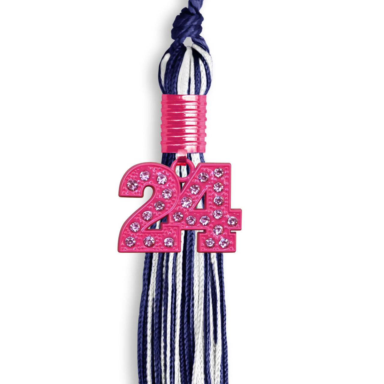 Navy Blue/White Mixed Color Graduation Tassel With Pink Bling Charm 2024 - Endea Graduation