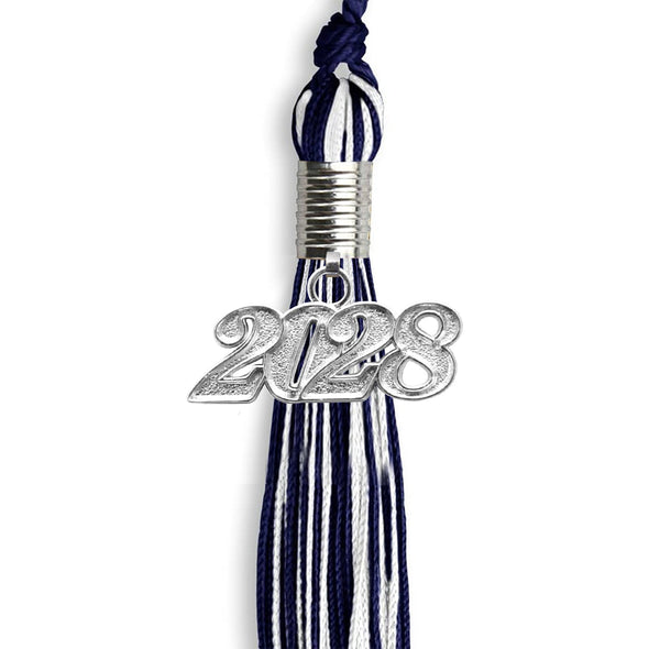 Navy Blue/White Mixed Color Graduation Tassel With Silver Date Drop - Endea Graduation