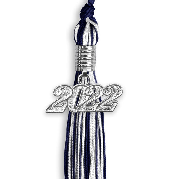 Navy Blue/White Mixed Color Graduation Tassel With Silver Date Drop - Endea Graduation