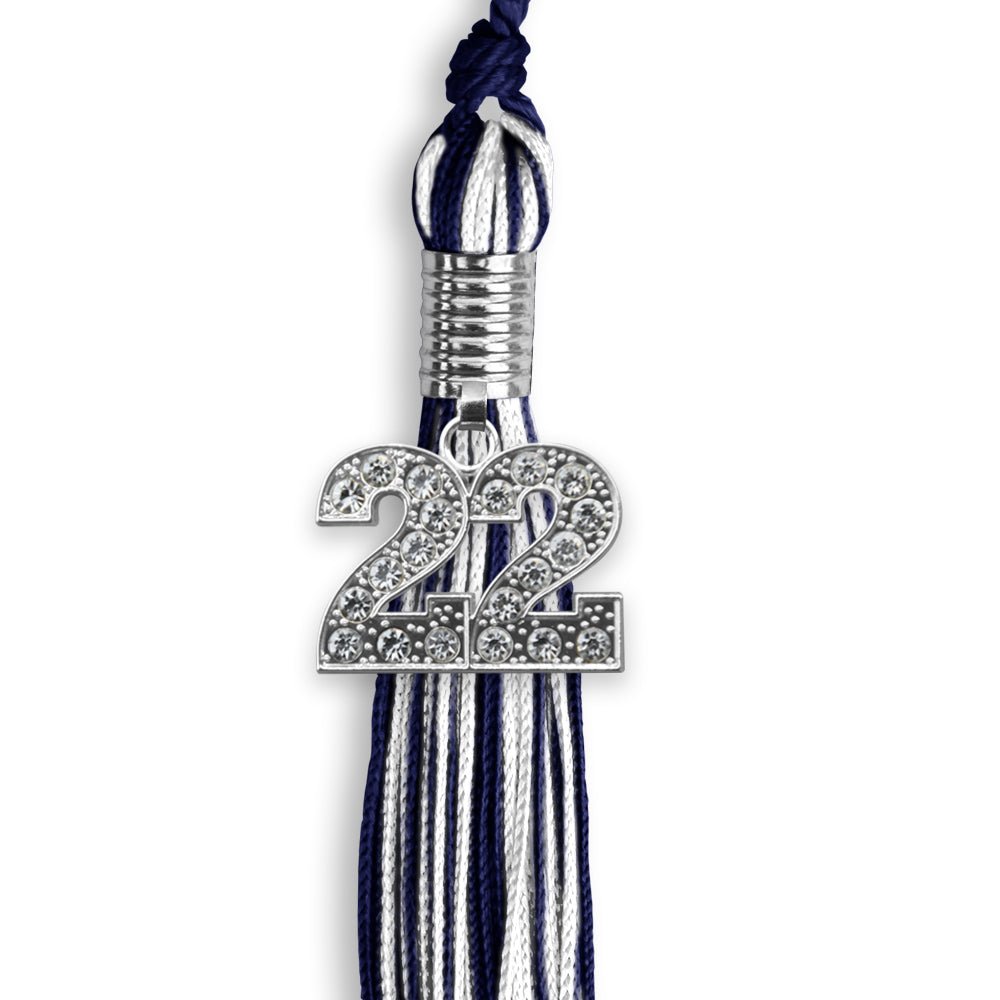 Navy Blue/White Mixed Color Graduation Tassel With Silver Date Drop - Endea Graduation