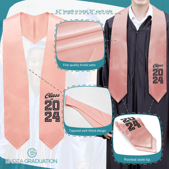Pink Class of 2024 Graduation Stole/Sash With Classic Tips - Endea Graduation