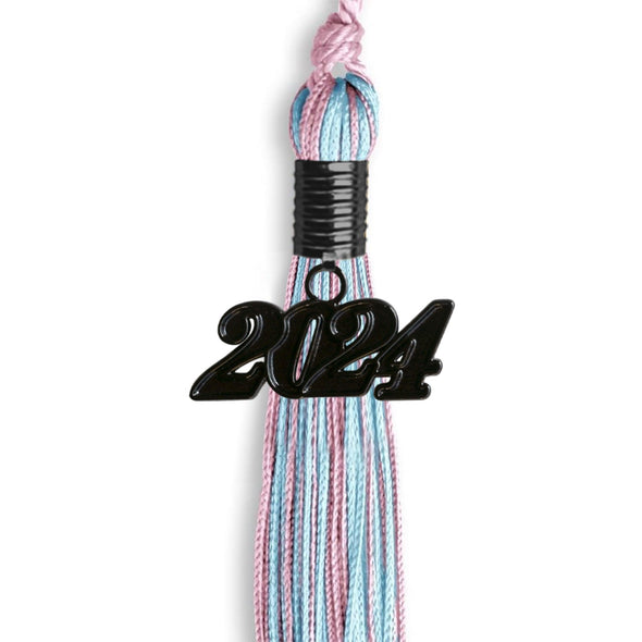 Pink & Light Blue Mixed Color Graduation Tassel With Black Date Drop - Endea Graduation