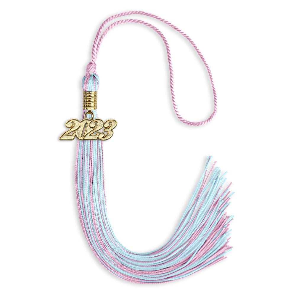 Pink/Light Blue Mixed Color Graduation Tassel With Gold Date Drop - Endea Graduation