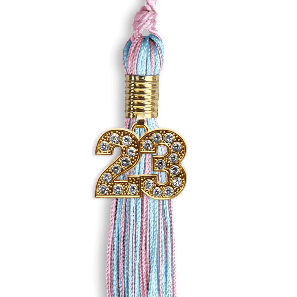 Pink/Light Blue Mixed Color Graduation Tassel With Gold Date Drop - Endea Graduation