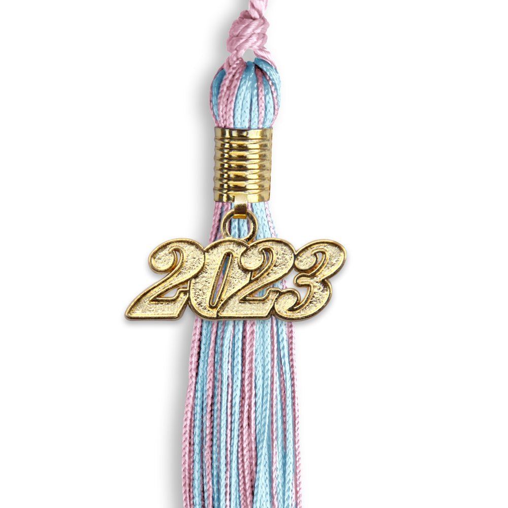 Pink/Light Blue Mixed Color Graduation Tassel With Gold Date Drop - Endea Graduation