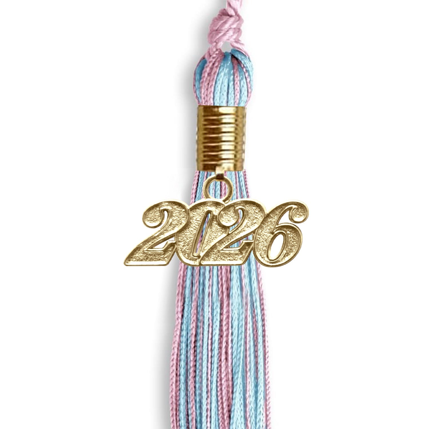 Pink/Light Blue Mixed Color Graduation Tassel With Gold Date Drop - Endea Graduation