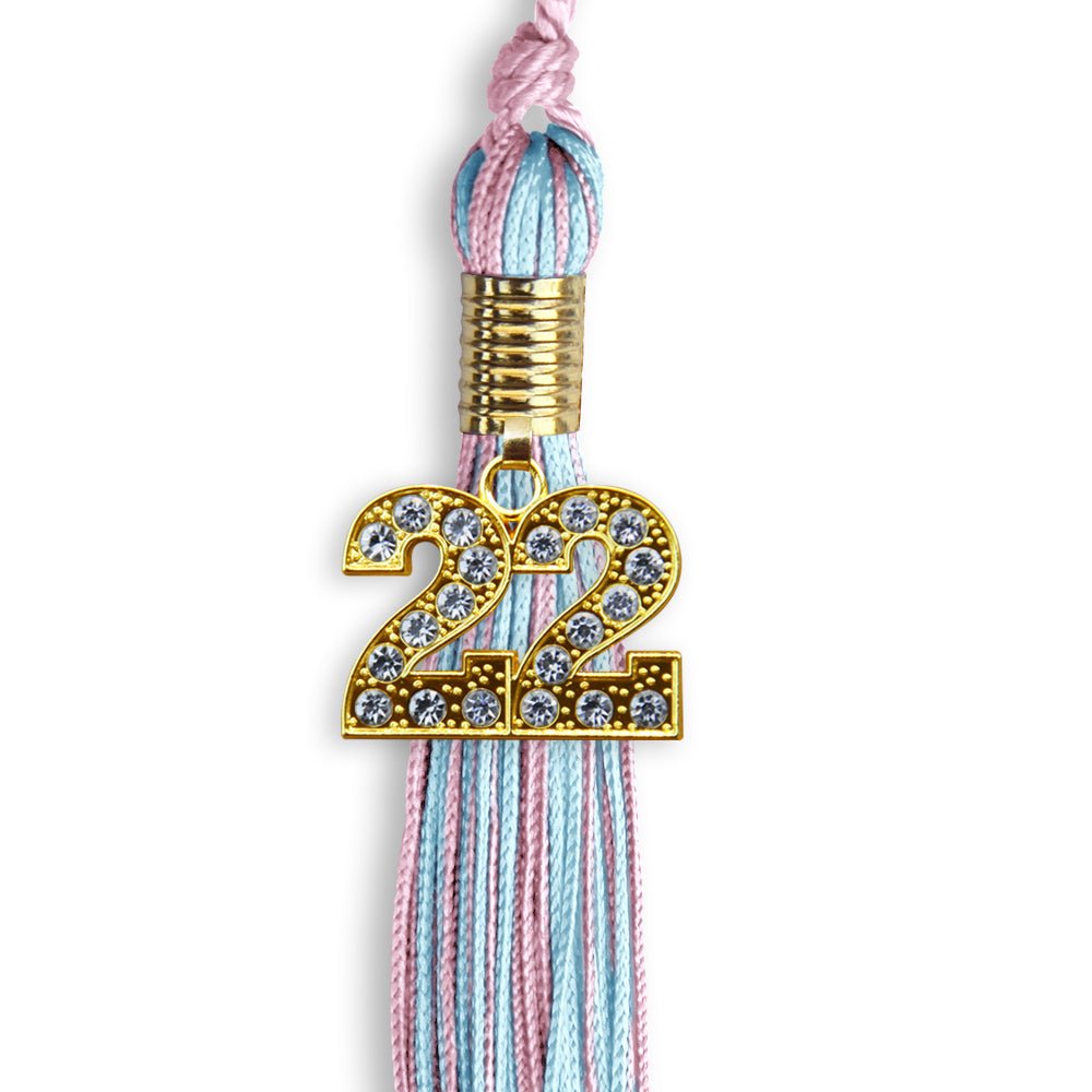 Pink/Light Blue Mixed Color Graduation Tassel With Gold Date Drop - Endea Graduation