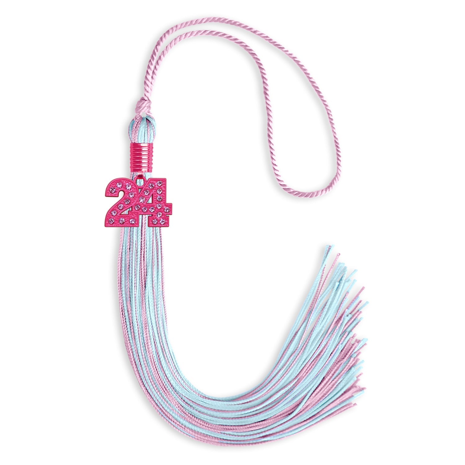 Pink/Light Blue Mixed Color Graduation Tassel With Pink Bling Charm 2024 - Endea Graduation