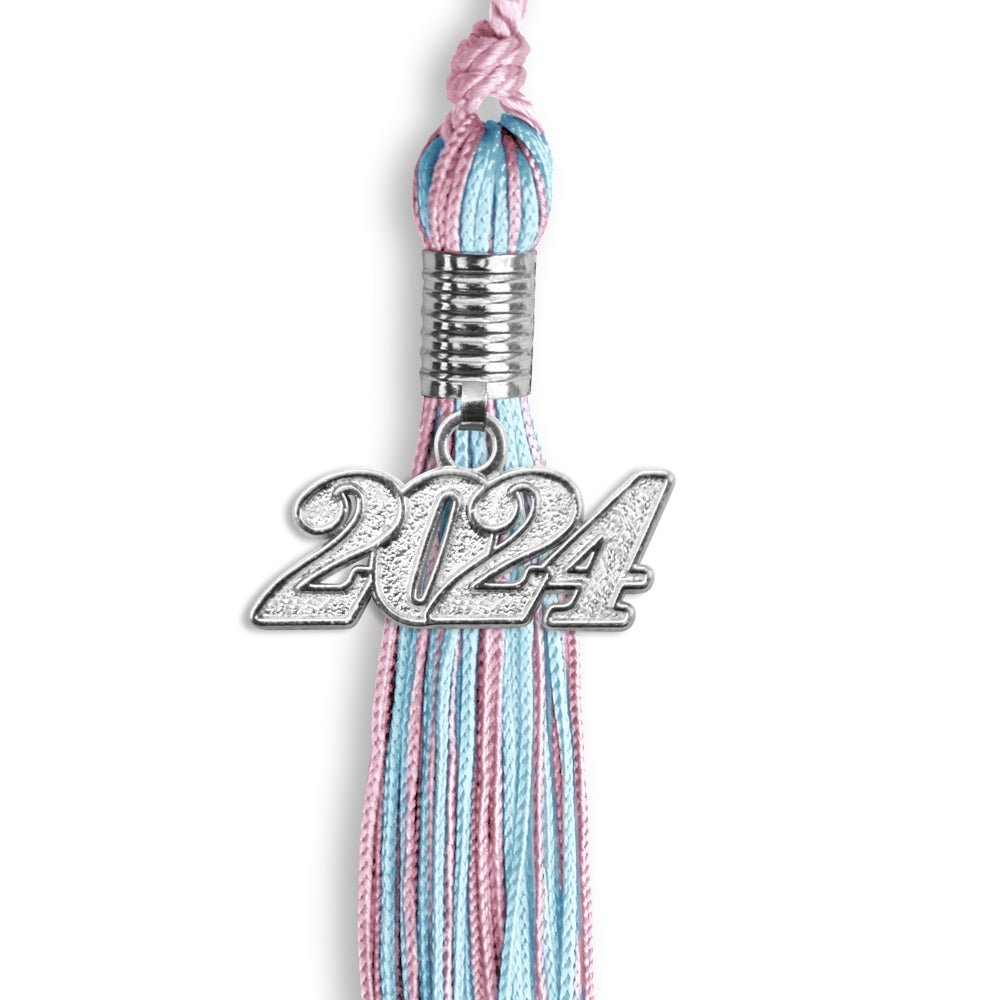 Pink/Light Blue Mixed Color Graduation Tassel With Silver Date Drop - Endea Graduation