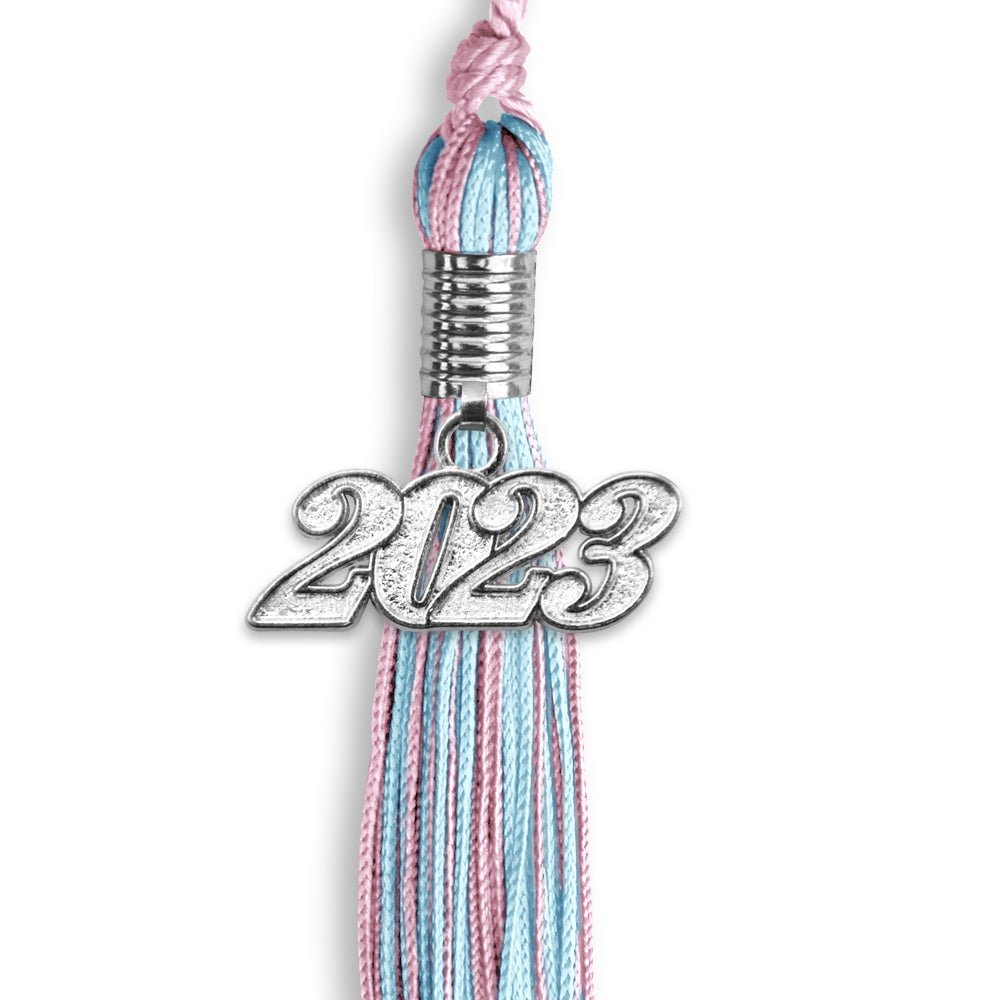 Pink/Light Blue Mixed Color Graduation Tassel With Silver Date Drop - Endea Graduation