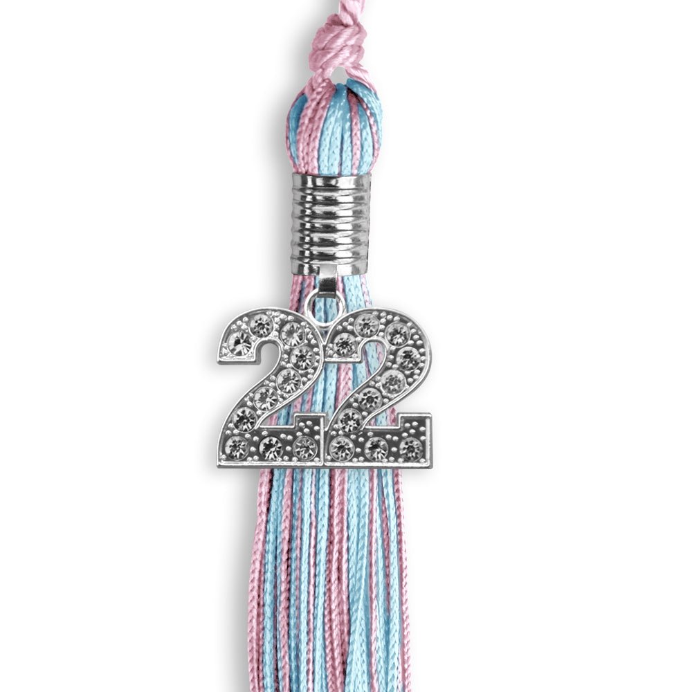 Pink/Light Blue Mixed Color Graduation Tassel With Silver Date Drop - Endea Graduation