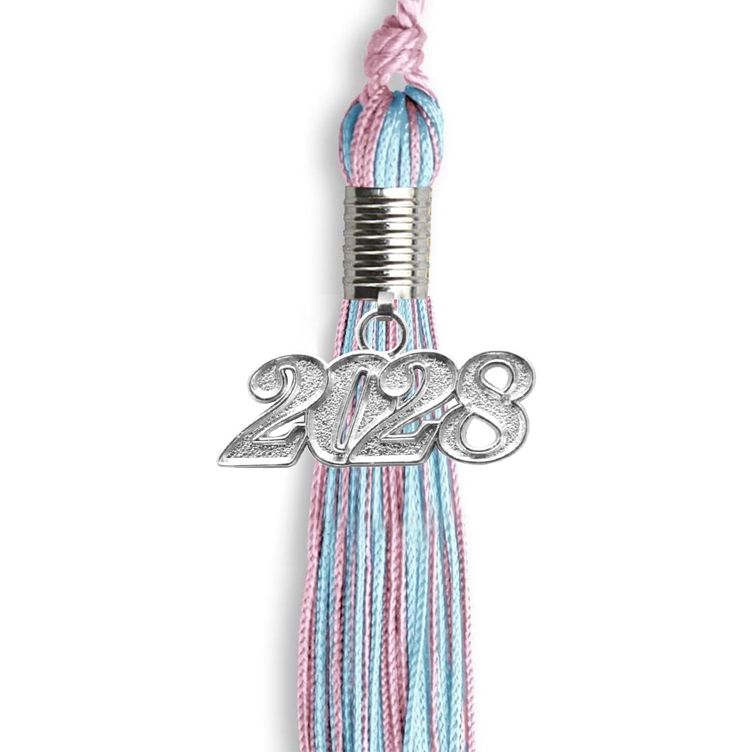 Pink/Light Blue Mixed Color Graduation Tassel With Silver Date Drop - Endea Graduation