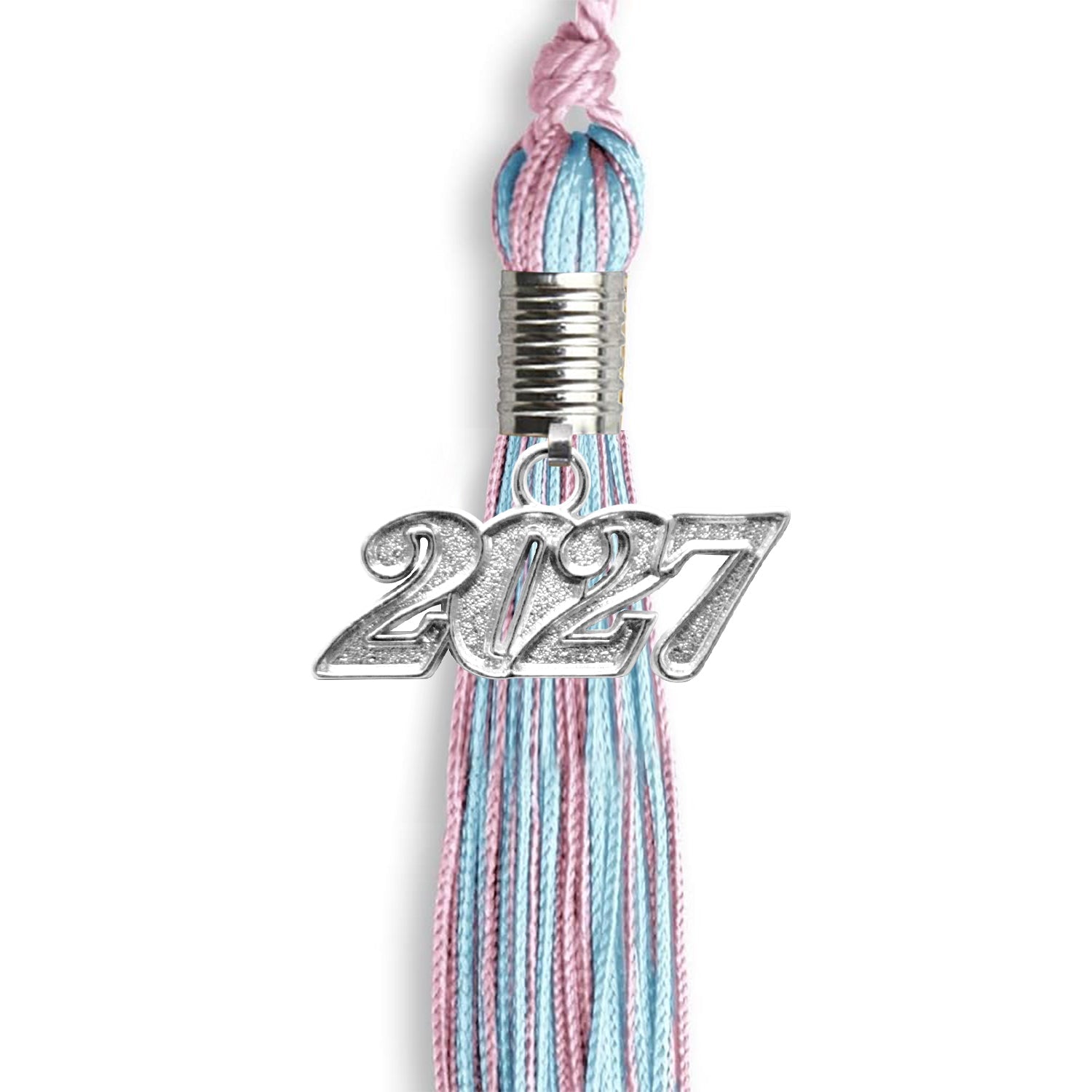 Pink/Light Blue Mixed Color Graduation Tassel With Silver Date Drop - Endea Graduation