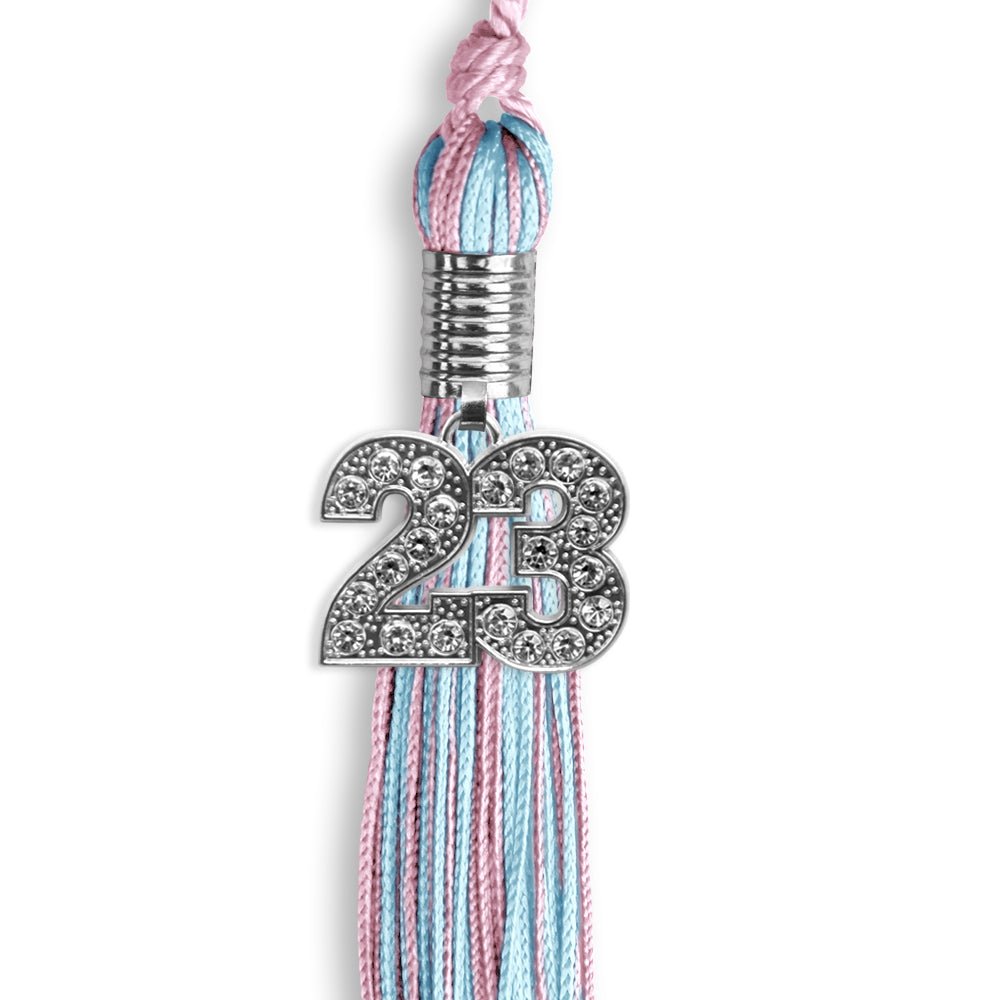 Pink/Light Blue Mixed Color Graduation Tassel With Silver Date Drop - Endea Graduation