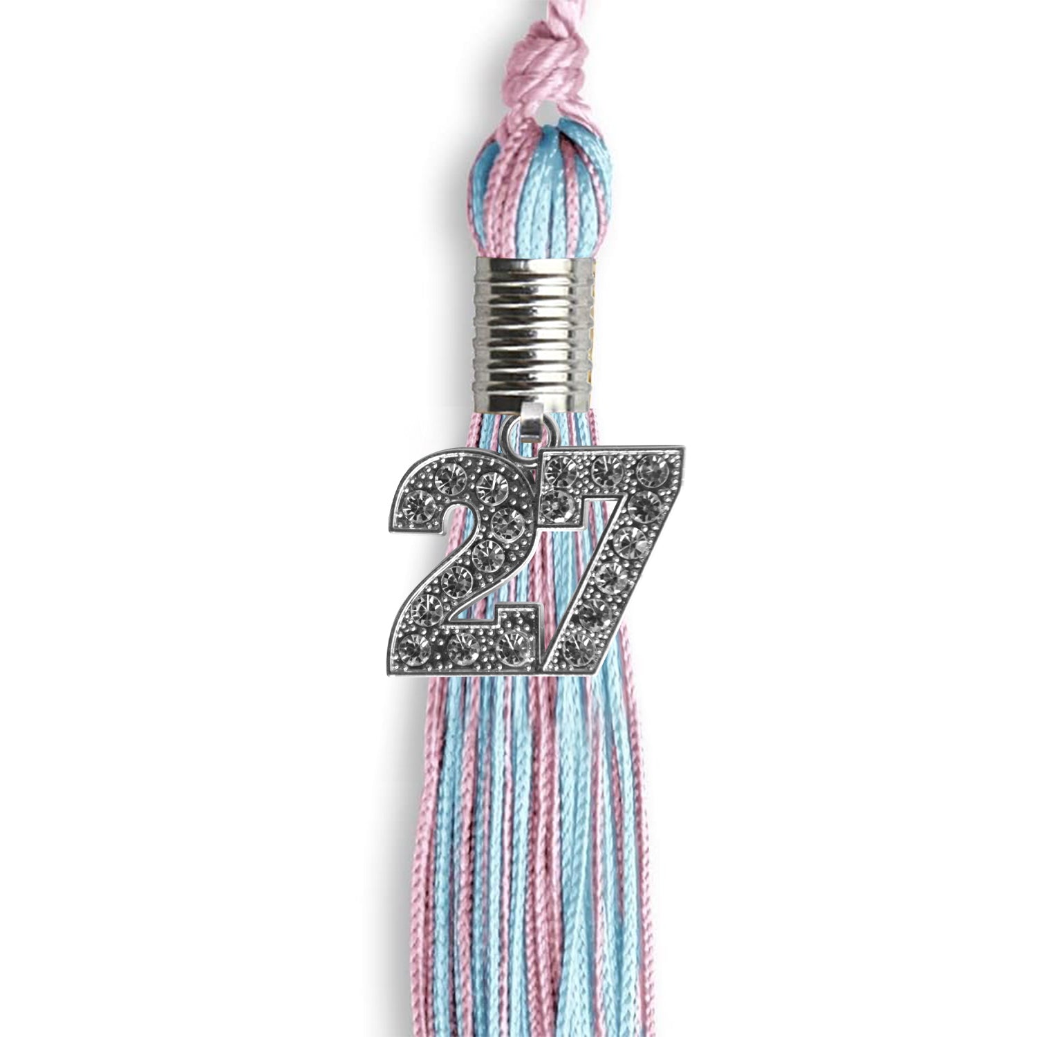 Pink/Light Blue Mixed Color Graduation Tassel With Silver Date Drop - Endea Graduation