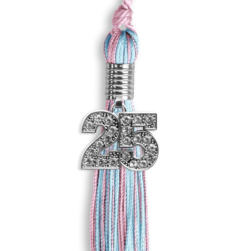 Pink/Light Blue Mixed Color Graduation Tassel With Silver Date Drop - Endea Graduation