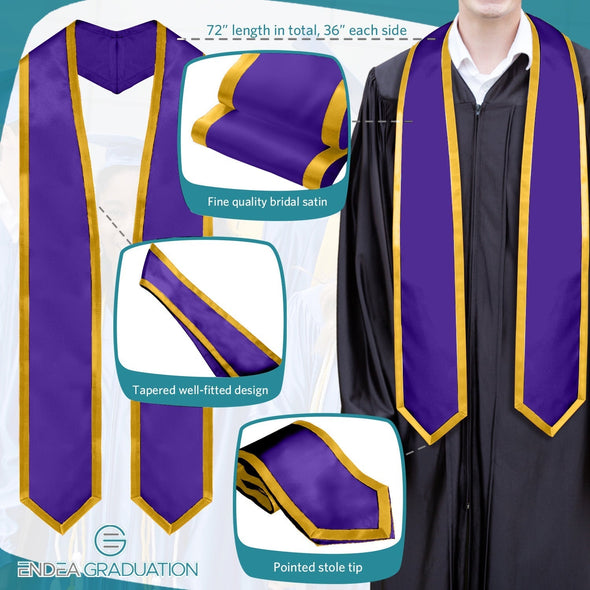 Pruple/Gold Plain Graduation Stole With Trim Color & Classic End - Endea Graduation