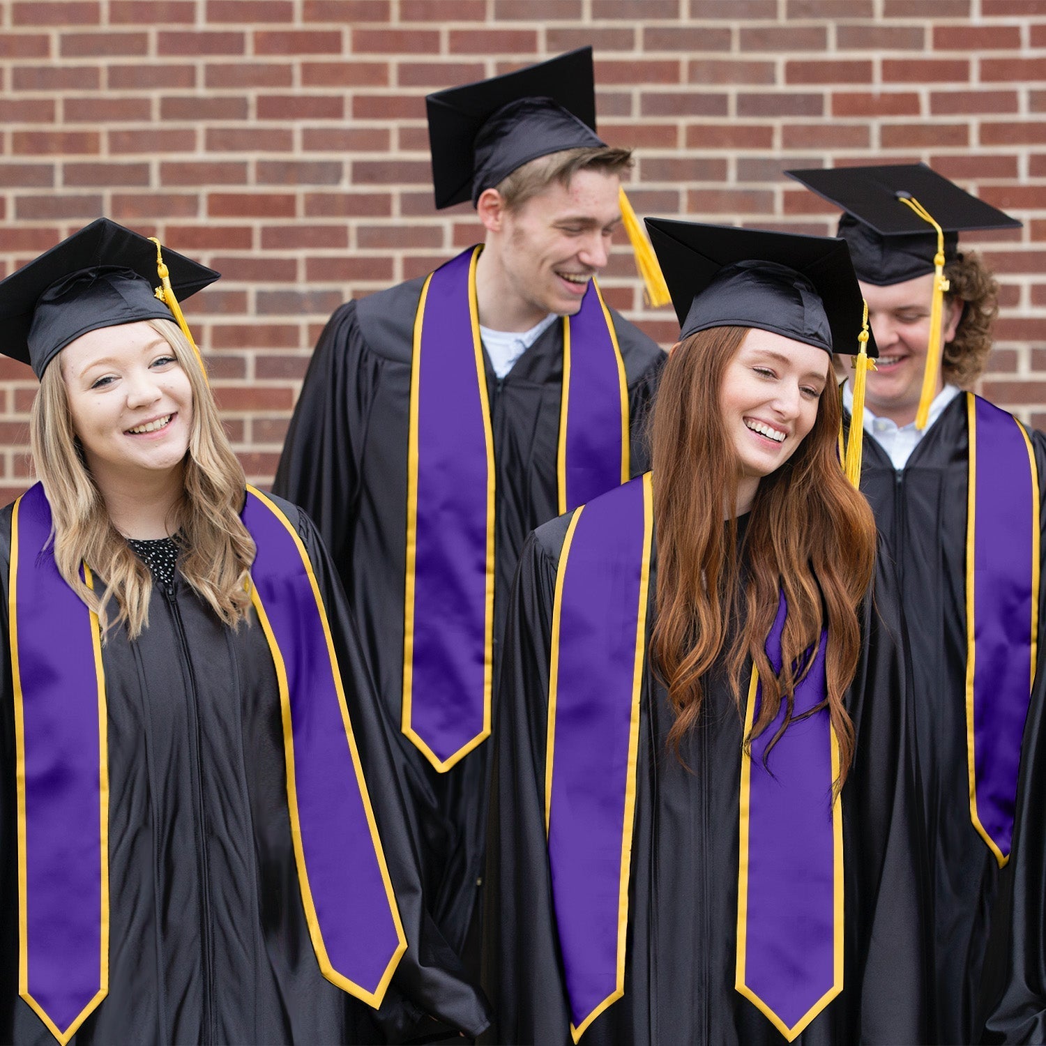 Pruple/Gold Plain Graduation Stole With Trim Color & Classic End - Endea Graduation