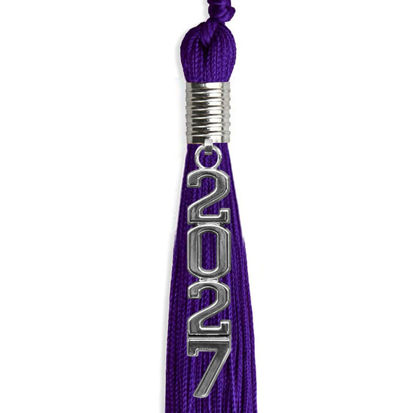 Purple Graduation Tassel With Silver Stacked Date Drop - Endea Graduation