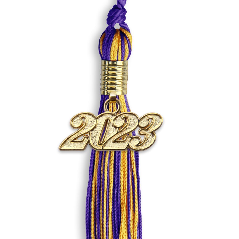 Purple/Gold Mixed Color Graduation Tassel With Gold Date Drop - Endea Graduation