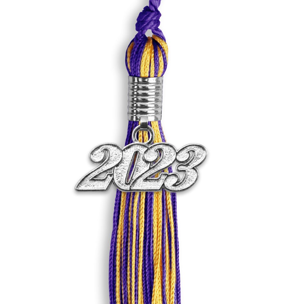 Purple/Gold Mixed Color Graduation Tassel With Silver Date Drop - Endea Graduation