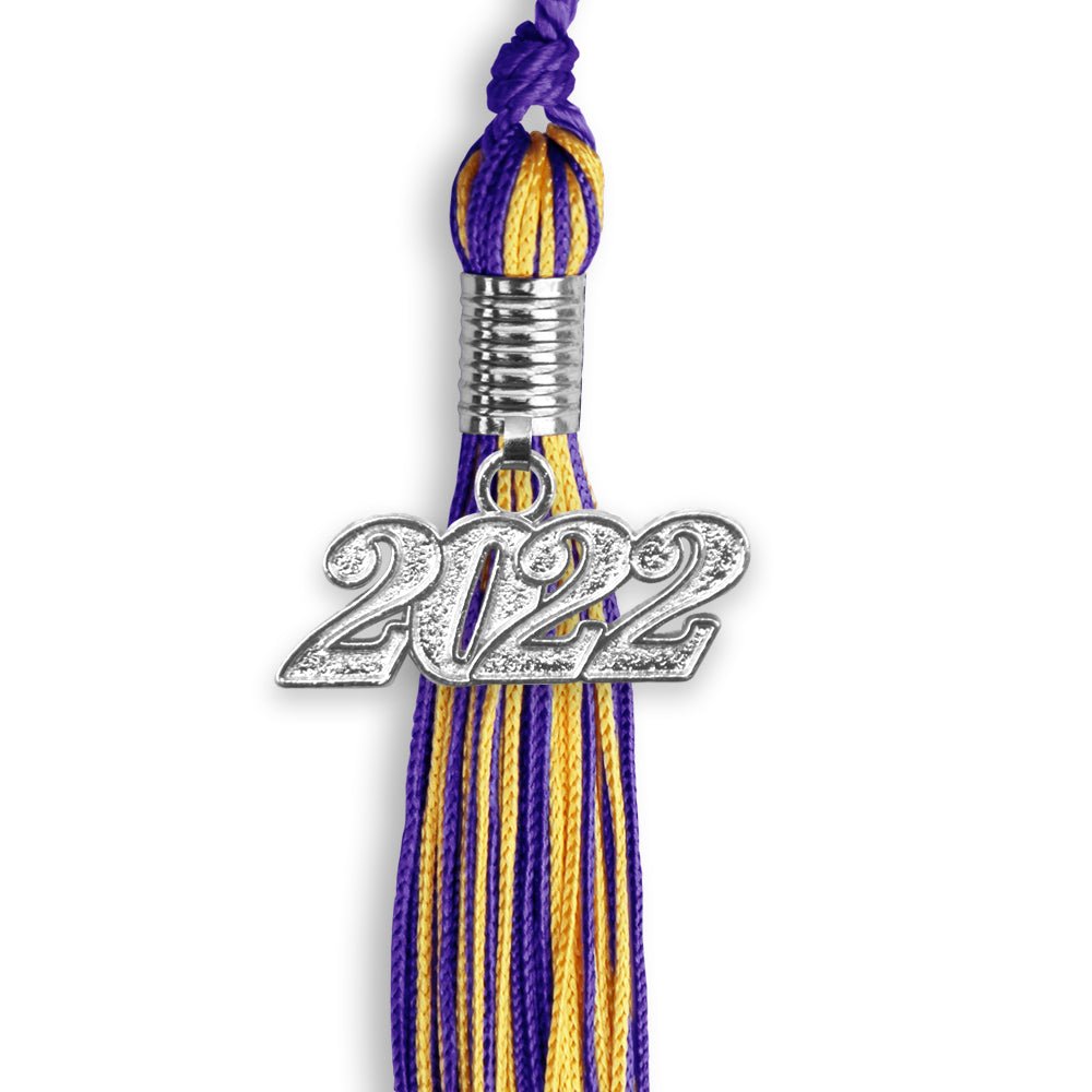 Purple/Gold Mixed Color Graduation Tassel With Silver Date Drop - Endea Graduation