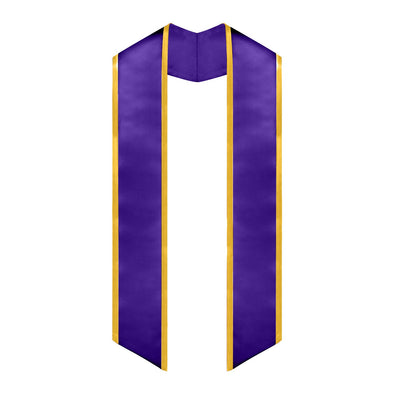 Purple/Gold Plain Graduation Stole With Trim Color & Angled End - Endea Graduation