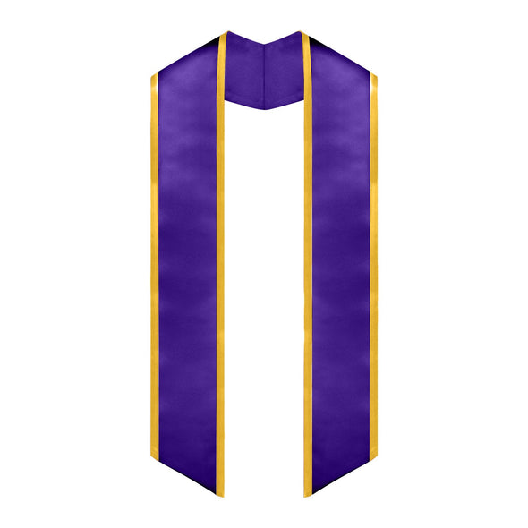 Purple/Gold Plain Graduation Stole With Trim Color & Angled End - Endea Graduation